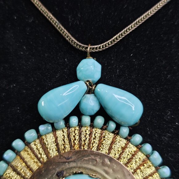 Southwestern Chunky Artisan Wired Turquoise Necklace Ceramic Bead - Picture 5 of 11